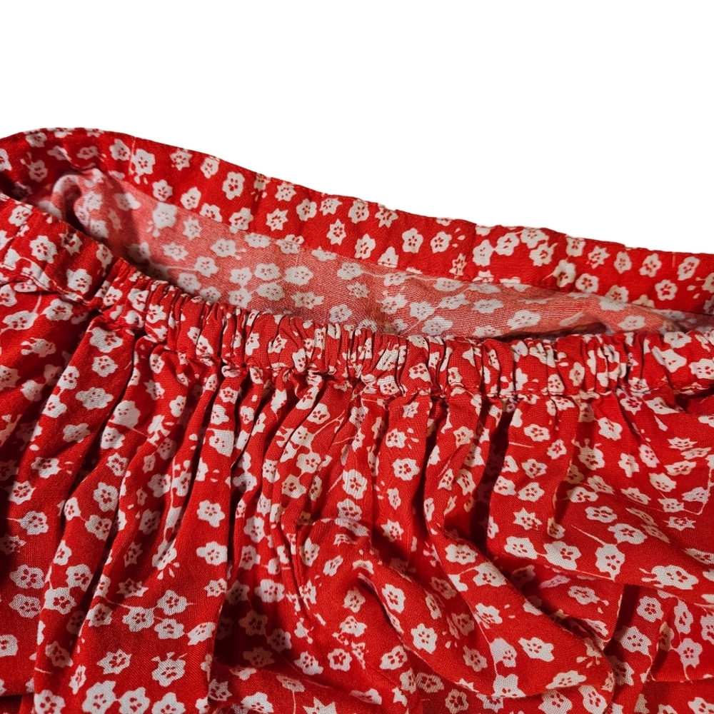 Japna Red Rufle Floral Mini Skirt, Red/White Floral, Medium - Picture 5 of 8